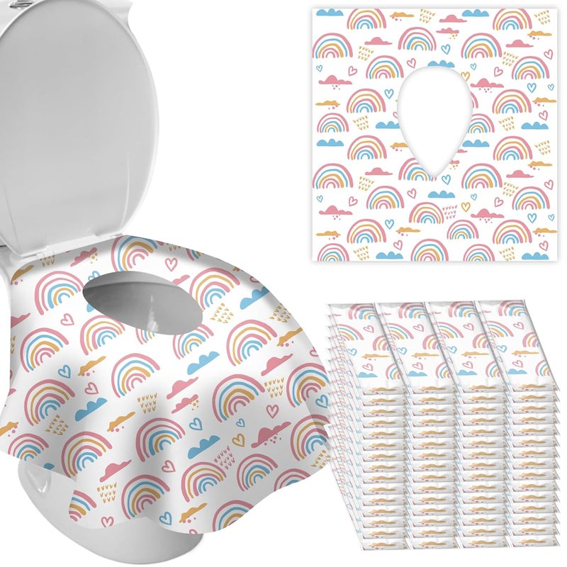DEEKI 60 Pack Toilet Seat Covers Disposable, Safe No-Slip Waterproof for Kids Toddlers Use in Potty Training Public Restrooms Toilets, Portable Clean Covers for Adults Travel -Rainbow (60 Count) - Image 1